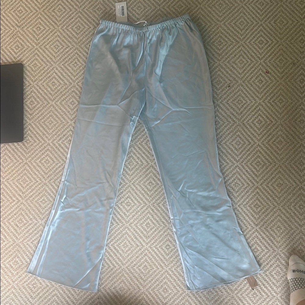 Reformation Petites Gale Satin Mid Rise Bias Pant in Mineral